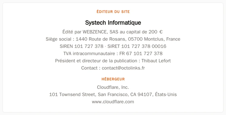 Coordonnées légales de l&rsquo;éditeur et de l&rsquo;hébergeur du site