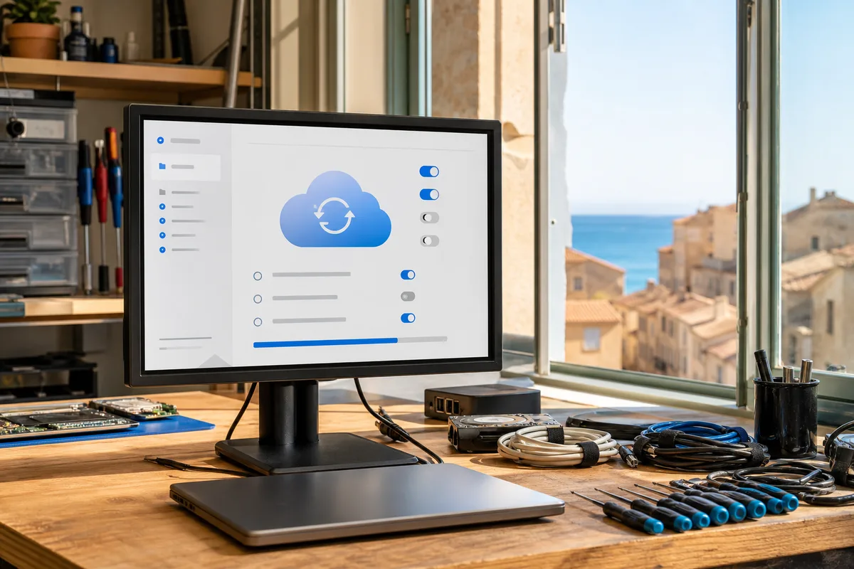 Écran affichant les réglages de synchronisation d&rsquo;un espace de stockage en ligne